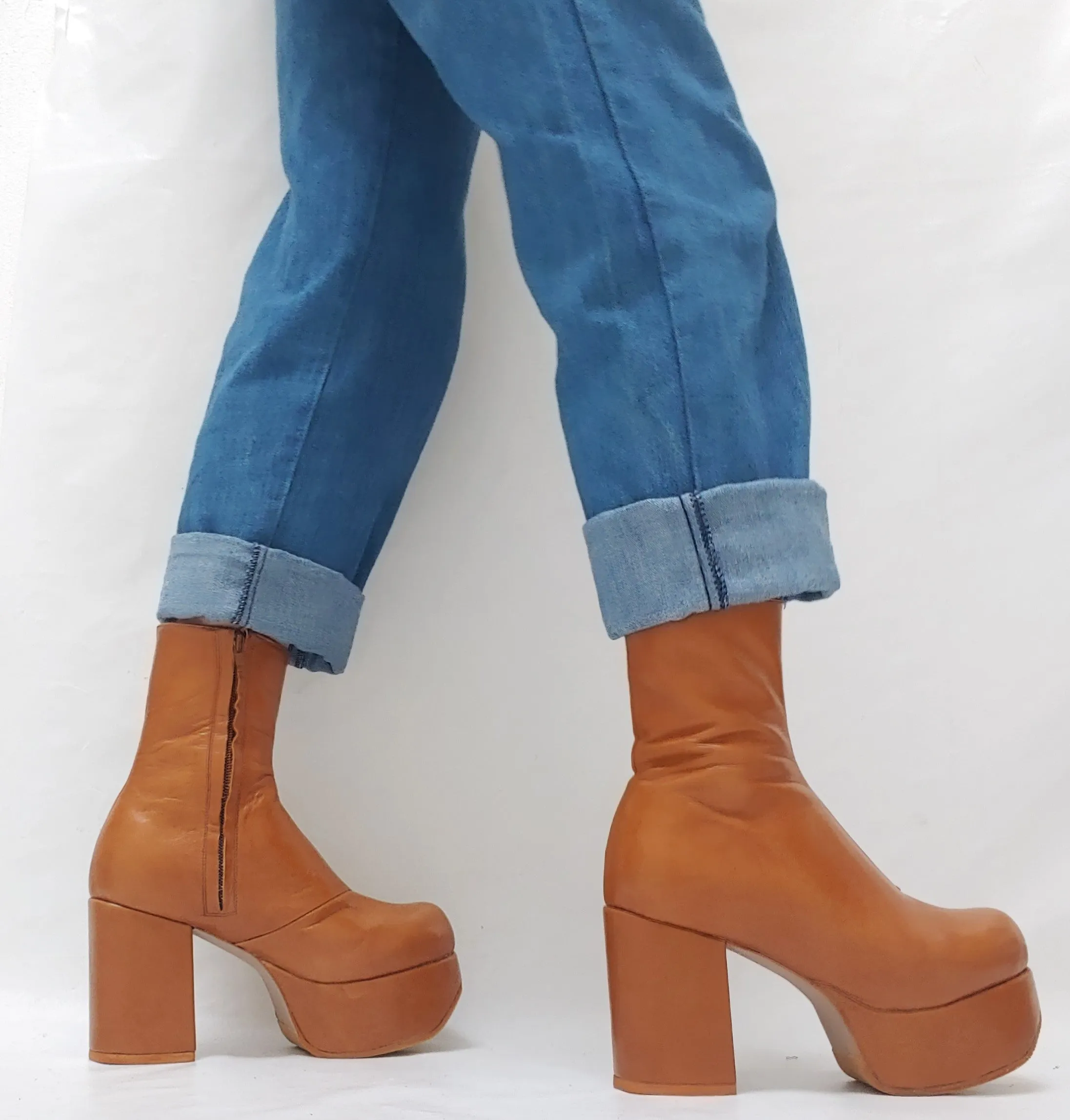 Tan Platform Ankle Boots