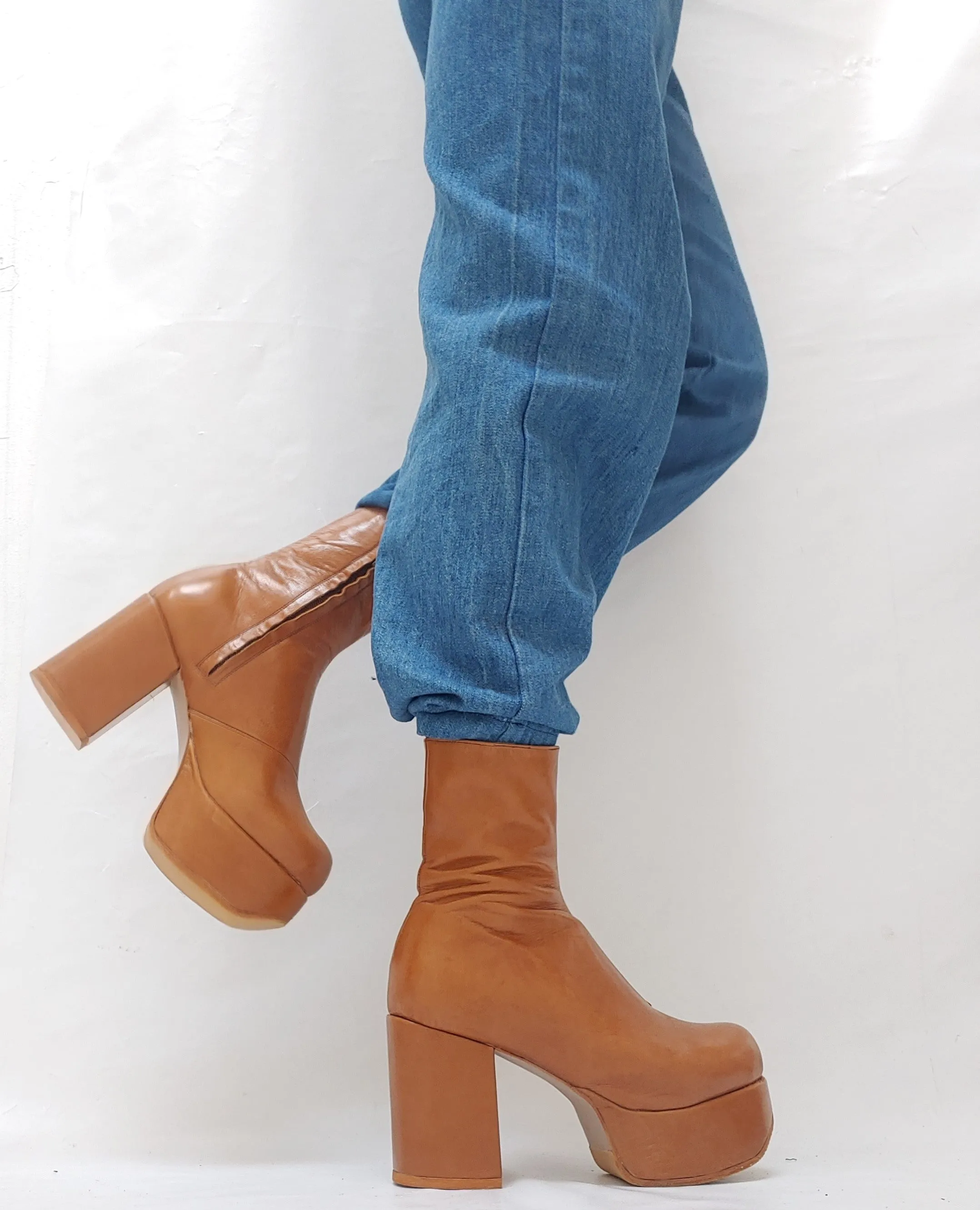 Tan Platform Ankle Boots