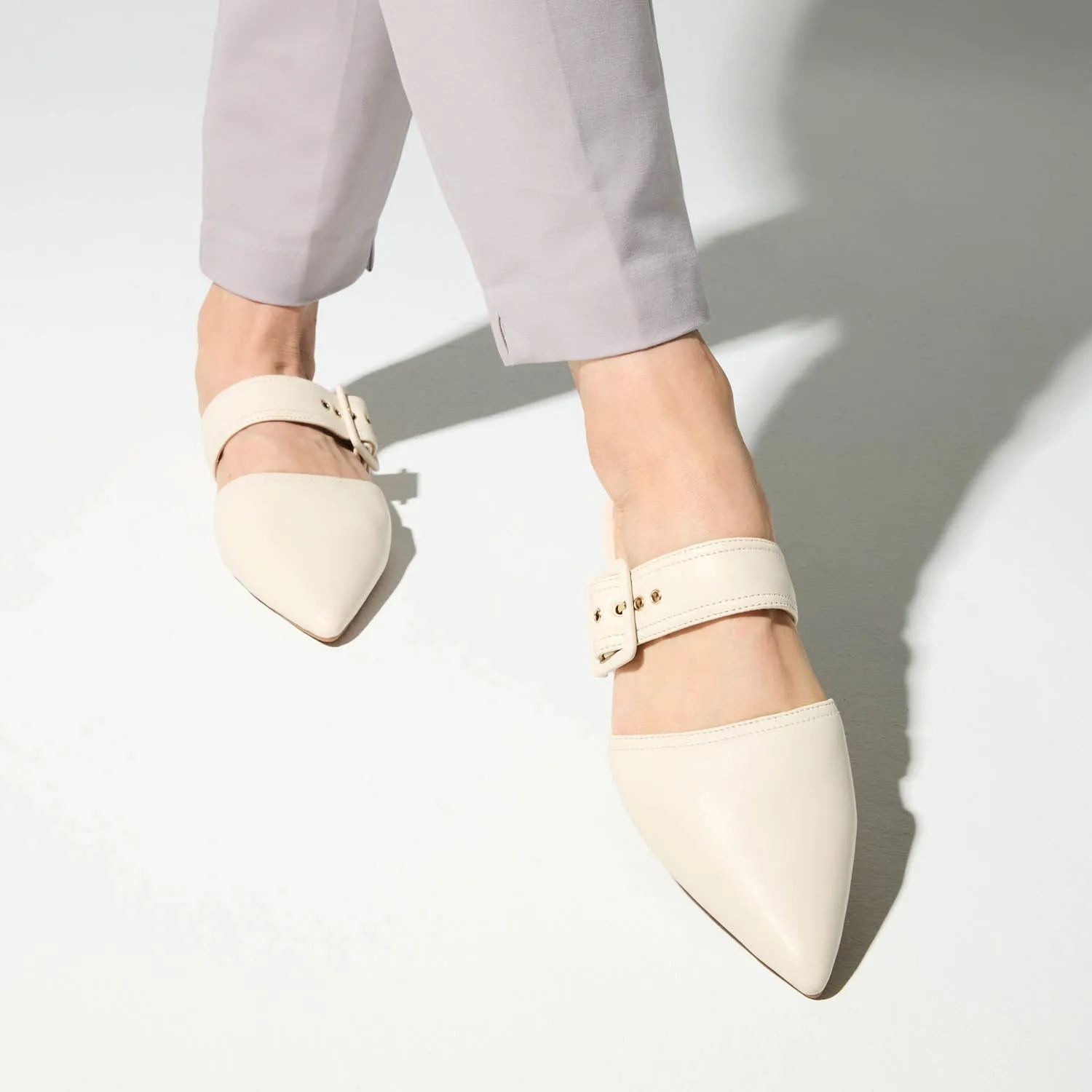 Valerie Buckle Mule in Bone Leather