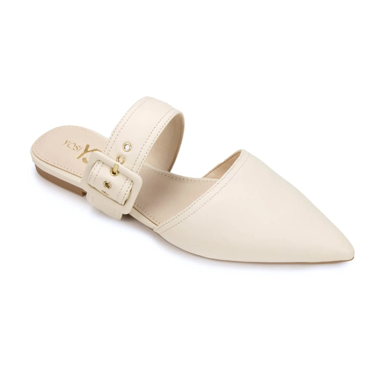 Valerie Buckle Mule in Bone Leather