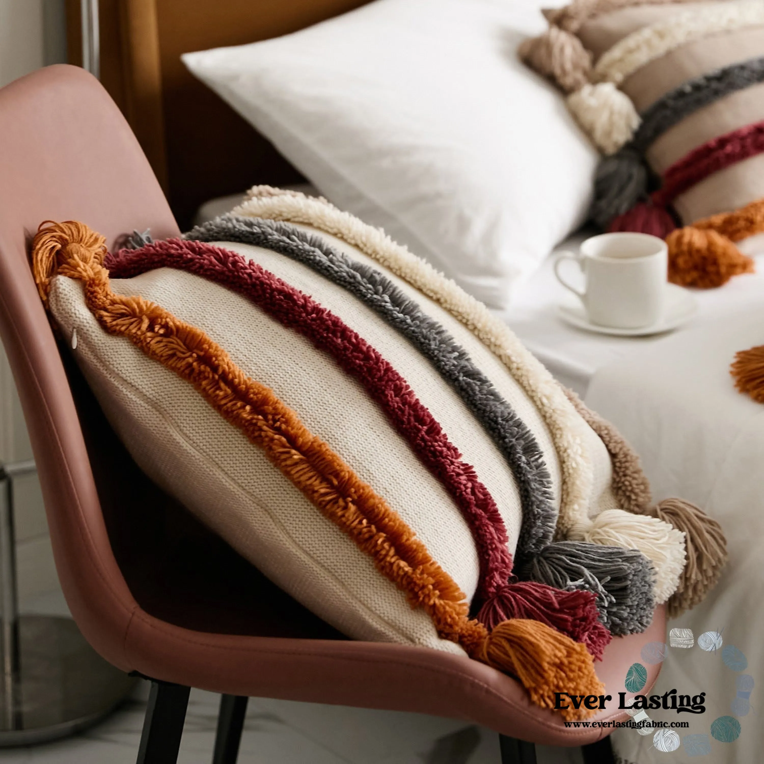 Warm Tone Fall Tufted Pillows with Tassels / Burnt Orange