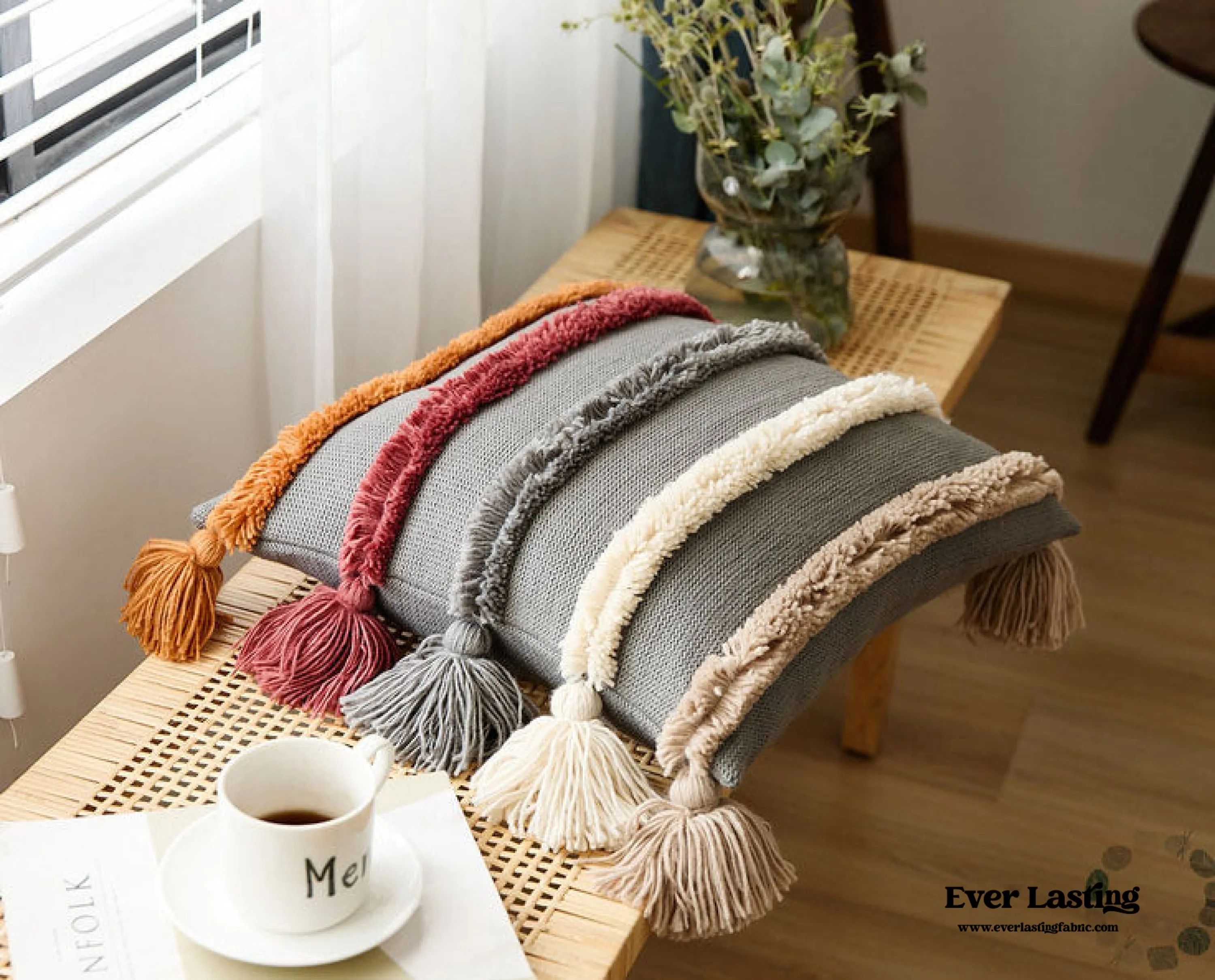 Warm Tone Fall Tufted Pillows with Tassels / Burnt Orange