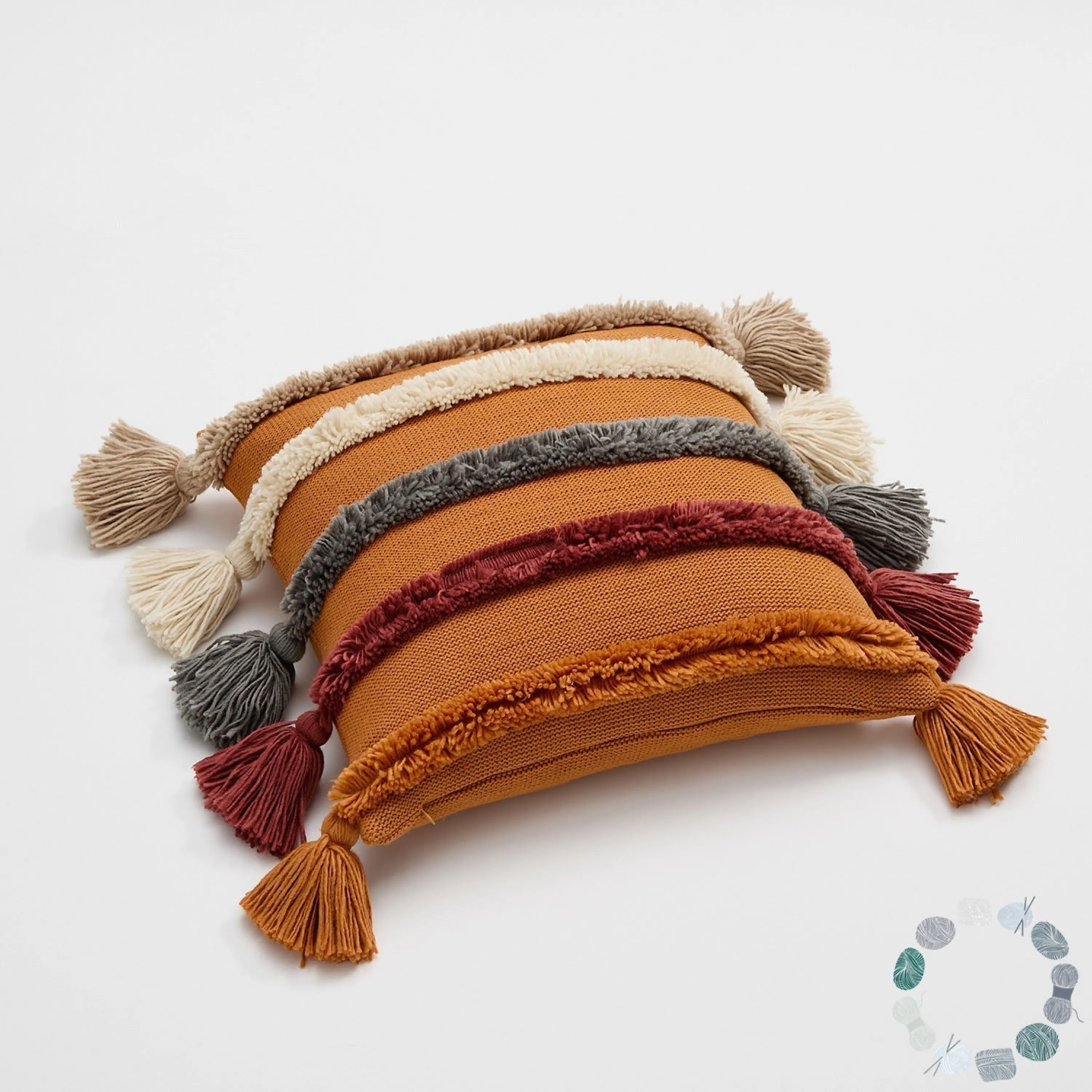 Warm Tone Fall Tufted Pillows with Tassels / Burnt Orange