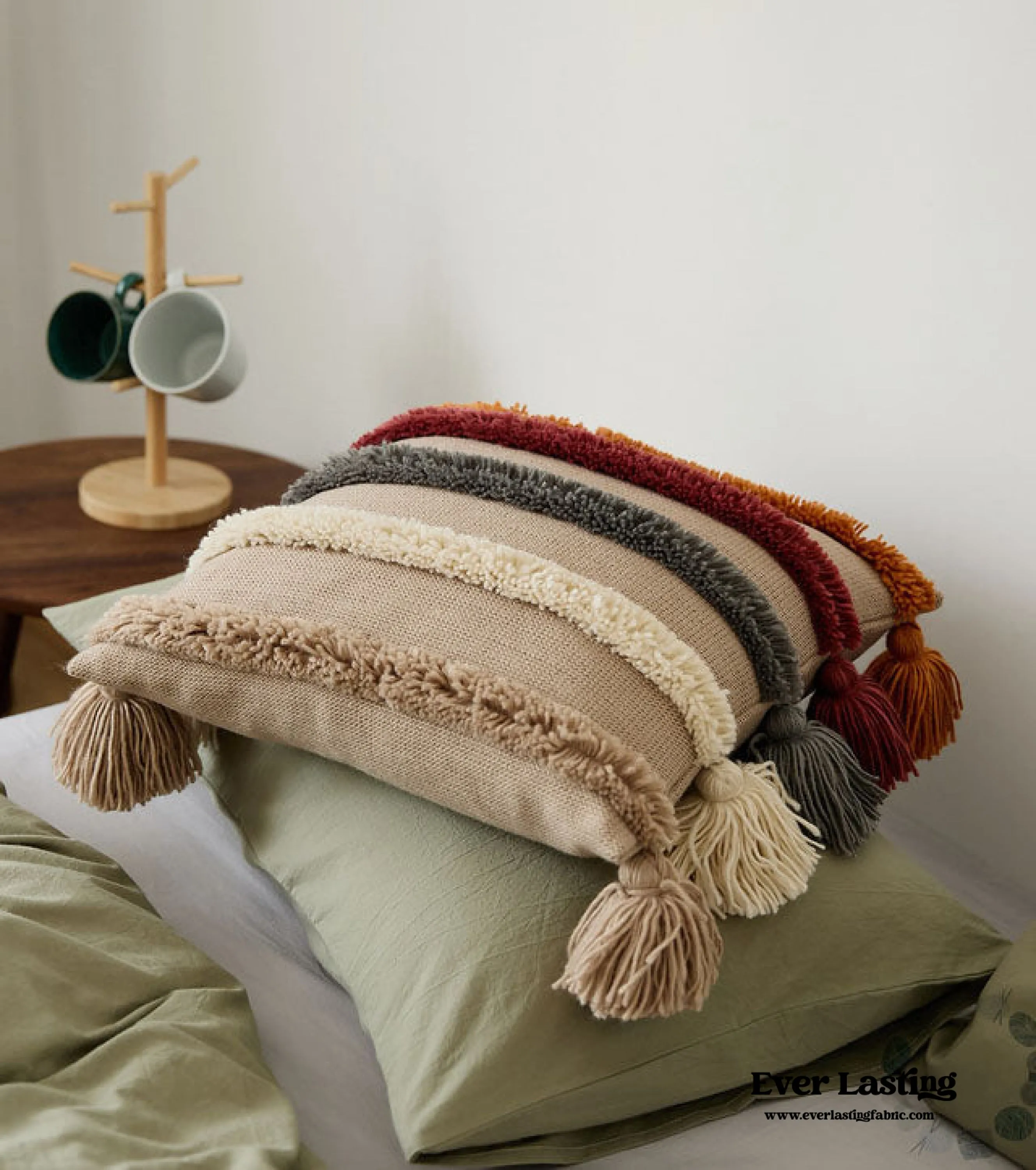 Warm Tone Fall Tufted Pillows with Tassels / Burnt Orange