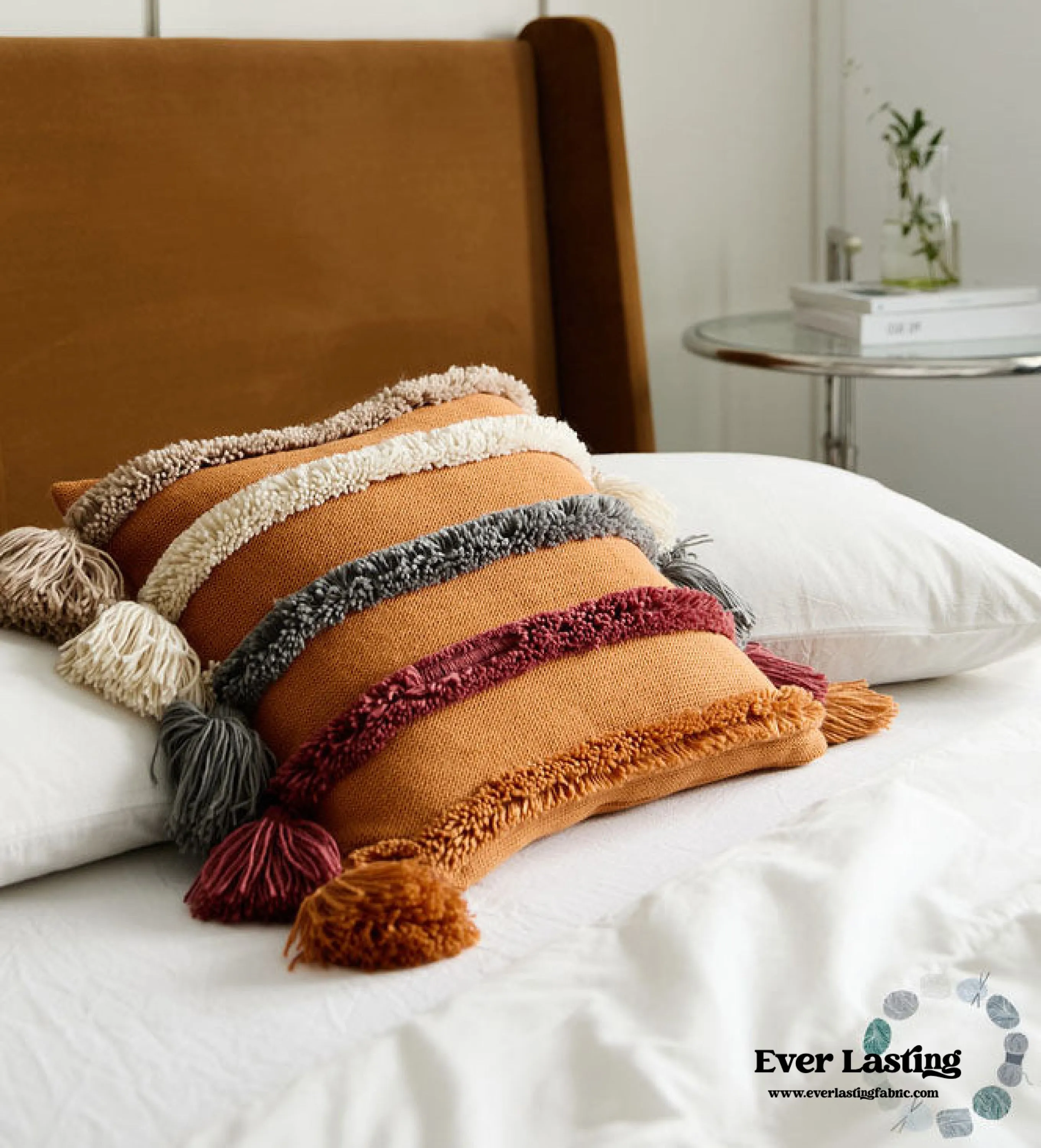 Warm Tone Fall Tufted Pillows with Tassels / Burnt Orange