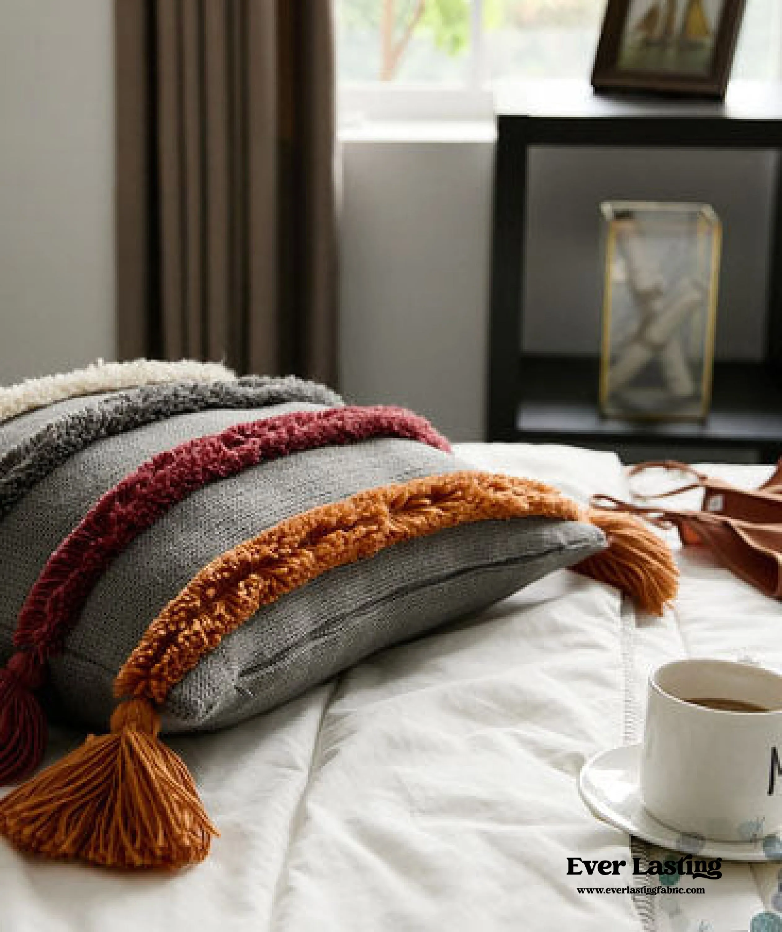 Warm Tone Fall Tufted Pillows with Tassels / Burnt Orange