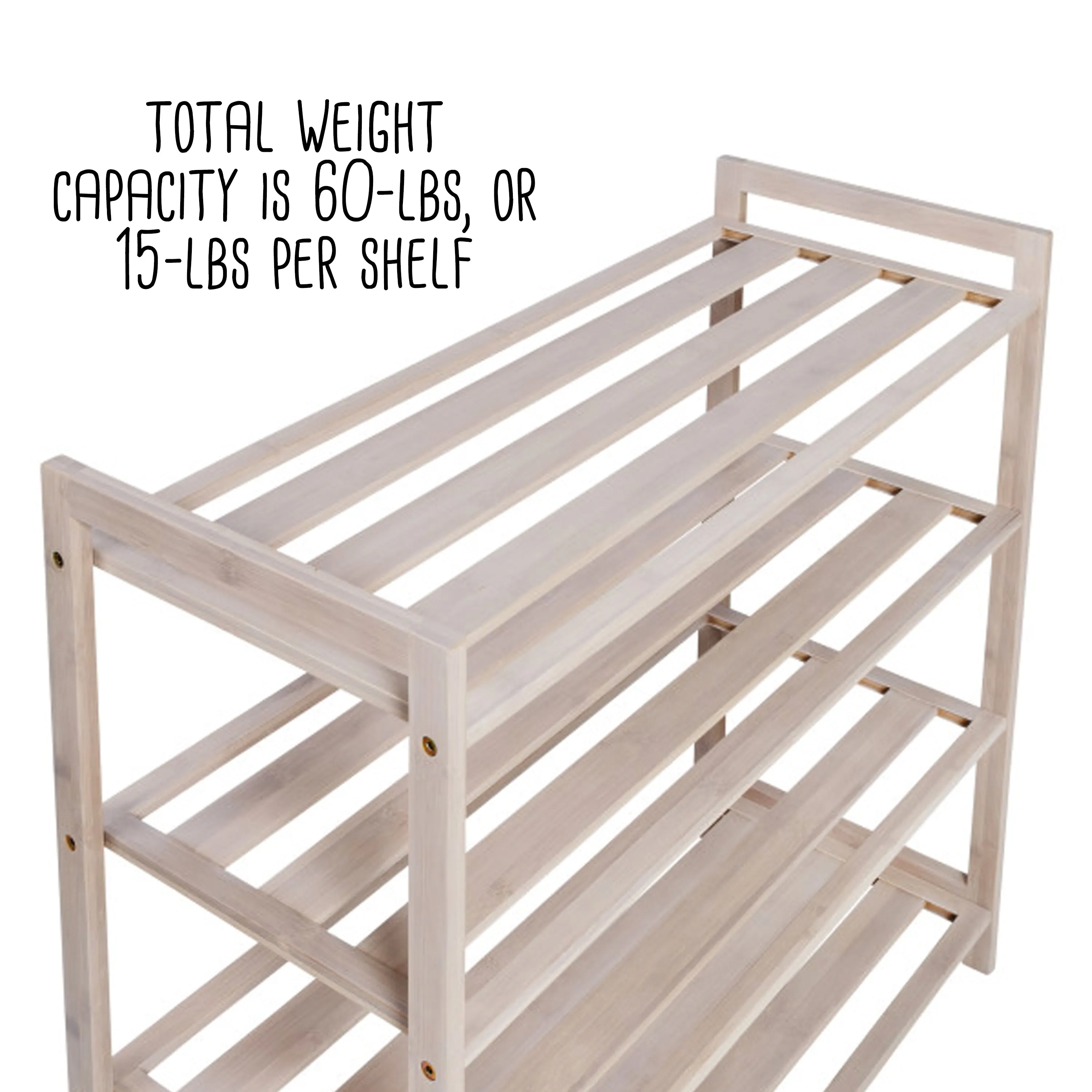 White Wash 4-Tier Bamboo Shoe Rack