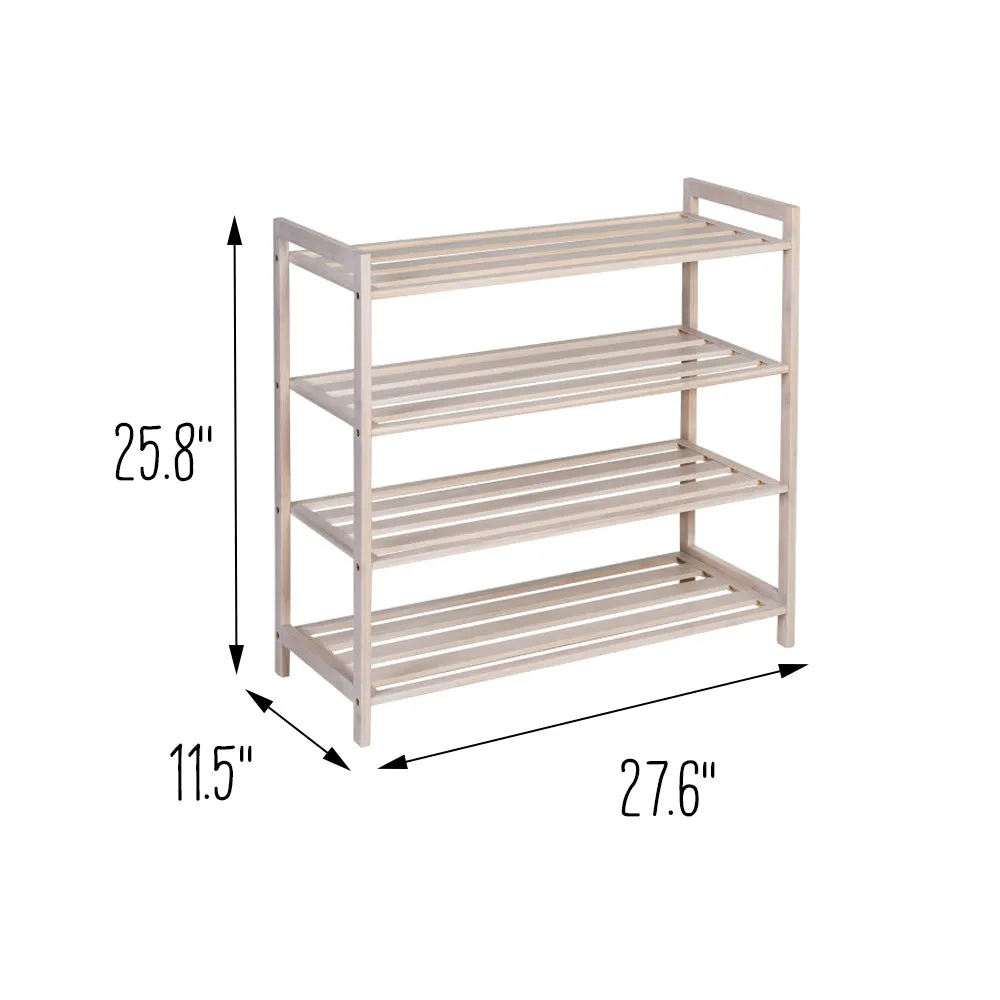 White Wash 4-Tier Bamboo Shoe Rack